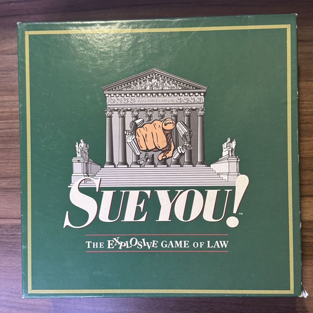 1994 Sue You! The Explosive Game of Law 3-8 Players Ages 12-Adult Sealed Pieces